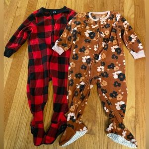 TWO Fleece Long Sleeve Onesies/Pajamas - 18-24 month (Old Navy and Carters)